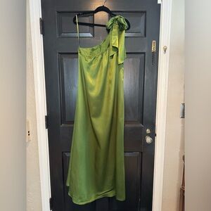 Free people green silk one shoulder dress.
